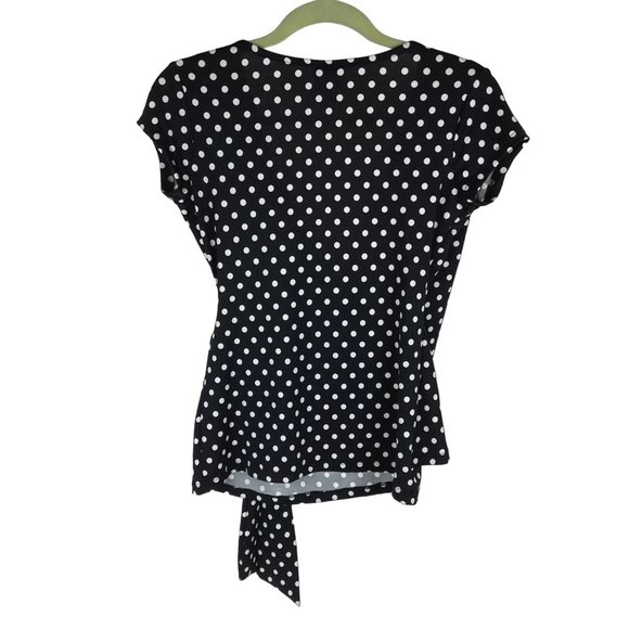 THX Cap-Sleeve Black Polka-Dot V-Neck Wrap Top Sz. S - Picture 3 of 5
